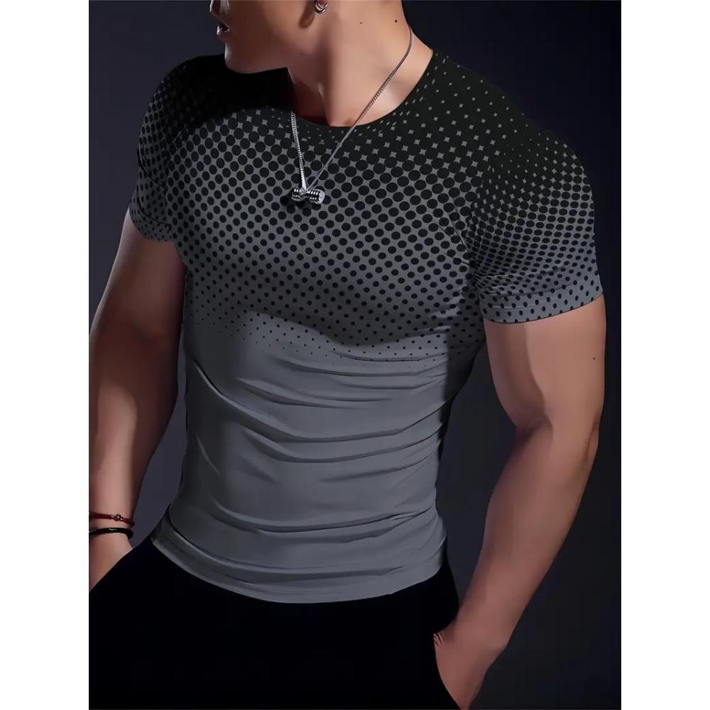 Simple Striped 3D Printed Men's Round Neck Short Sleeve Outdoor Casual Breathable Sweat Absorbent Men's Top Fashion And Fashion