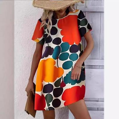 Women's Summer Printed Round Neck Short Sleeve Casual Dresses