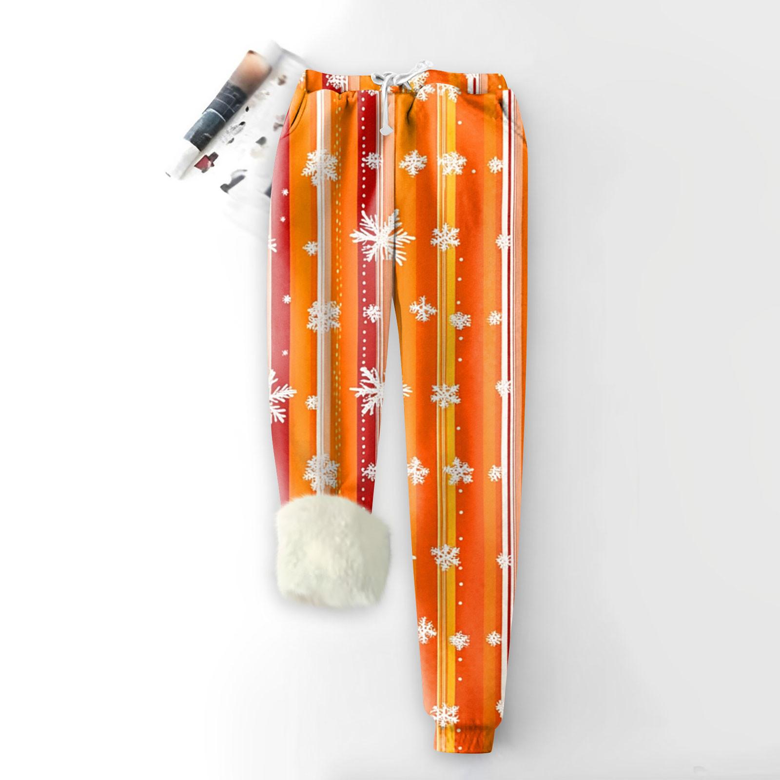 

Женские модные рождественские спортивные свободные утолщенные теплые флисовые брюки с принтом XL шафрановый