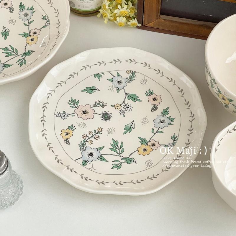 High End Ceramic Plate 8.5 Inch High Temperature Applique Craft Deepen Dessert Cake Dishes French Style Flower Pattern Tableware