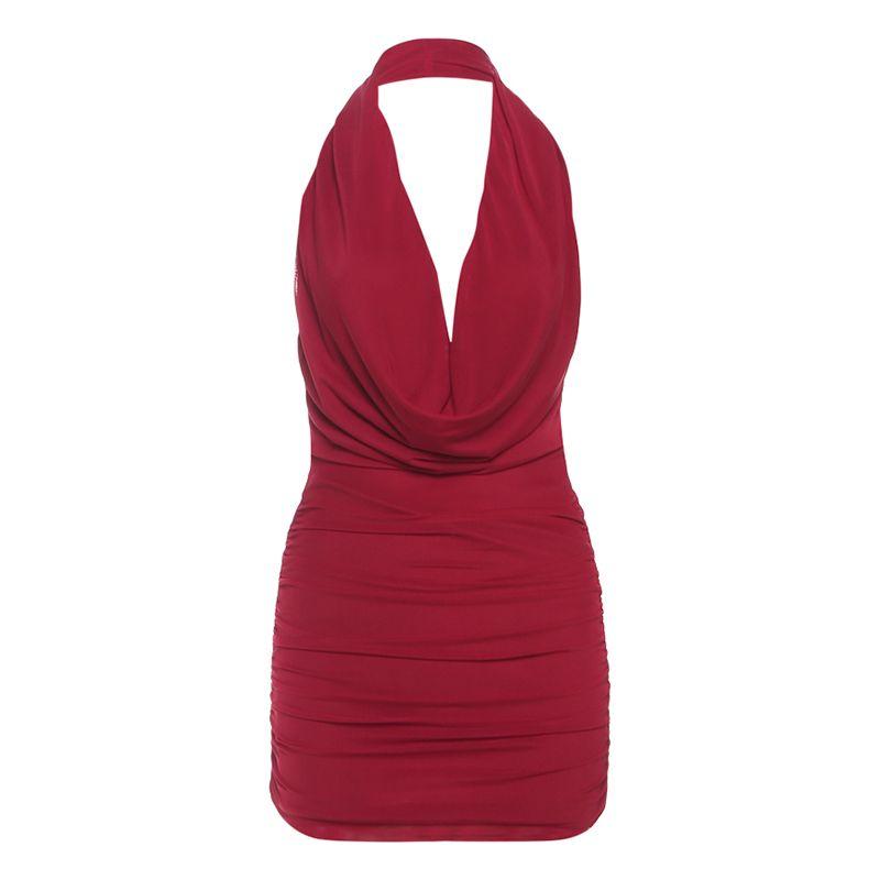 

# Sisjuly# Горячие советы Пьяный бордовый Сексуальное платье с запахом, прилегающее по фигуре, с вырезом-качелькой, женское, с большой открытой спиной и юбкой-бедрами Red S