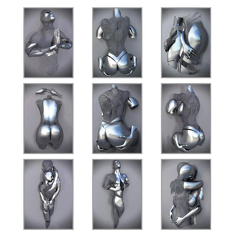 3D Abstract Metal Man Decorative Painting Poster Nordic Prints Canvas Painting Wall Art Picture for Living Room Home
