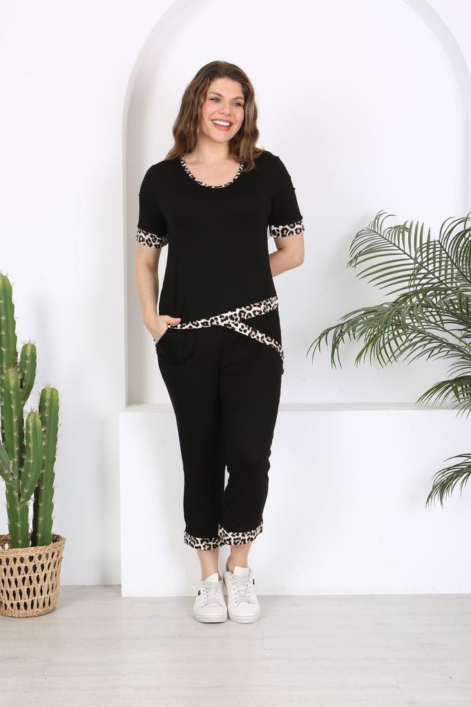 Damski Modny Zestaw Dresowy Duży Rozmiar Plus Size Z Detalami Garni Krzyżowym Czarny