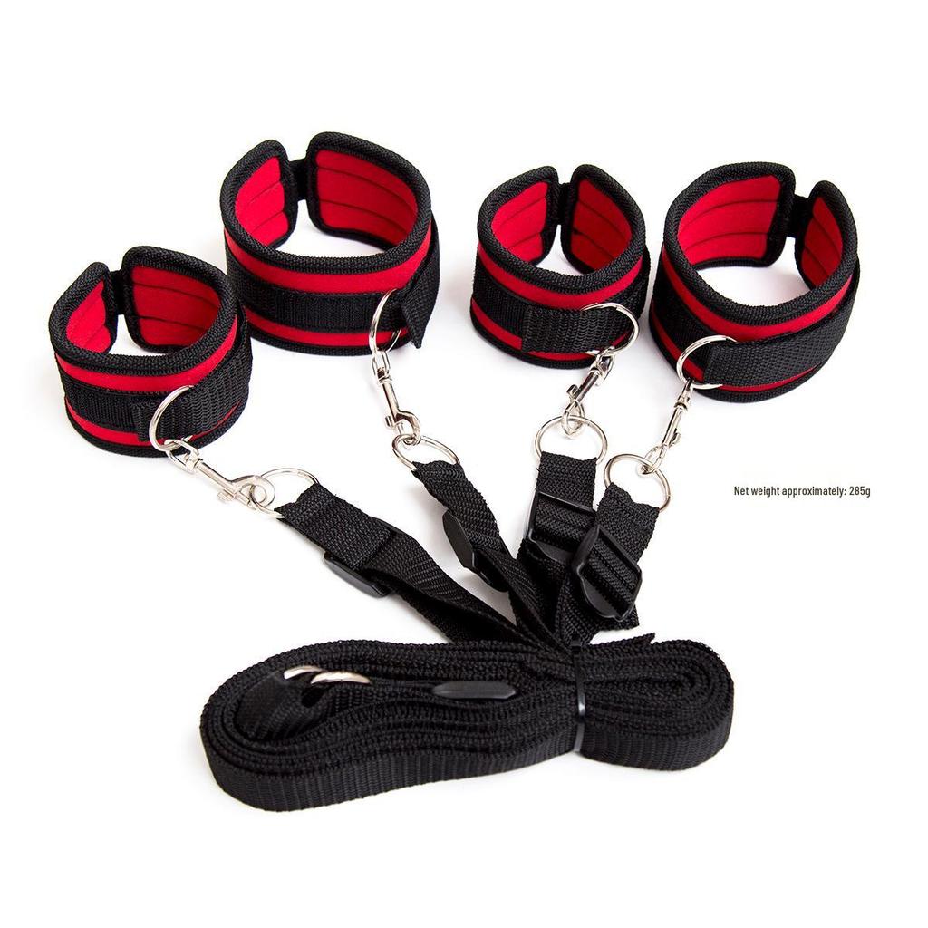 Couple's Bed Restraint Set: Adult Hand & Foot Cuffs with Combination Straps