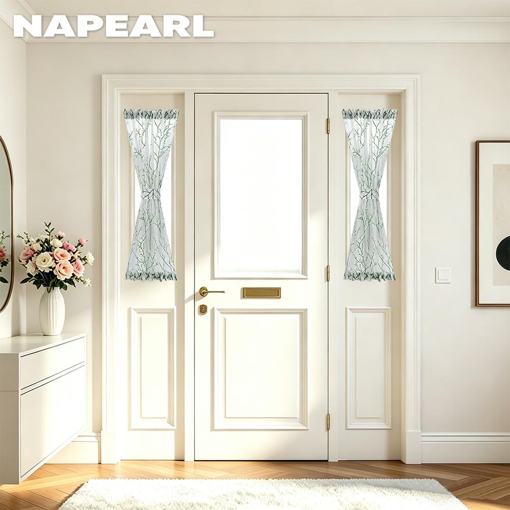 1 Peça Cortina de Porta Translúcida com Padrão Botânico NAPEARL, Cortina Simples com Bainha para Barra para Cozinha Quarto Sala de Estar Decoração de Casa