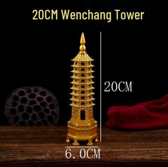 Nine-Story Wenchang Tower Copper Ornament - Chinese Brass Study & Office Décor