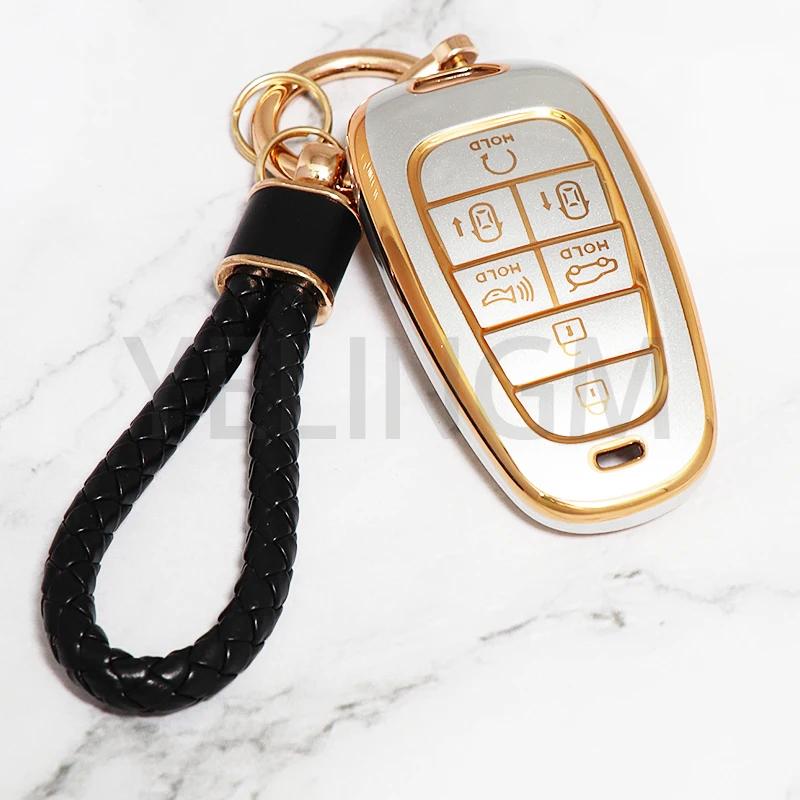Car Key Case For Hyundai Key Fob Cover Keychain For     Sonata Santa Fe Tucson Nexo Palisade 7 Buttons