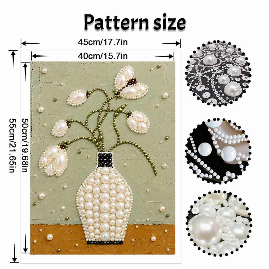 DIY Stretched Canvas Pearl Art Kit Flower Vase Floral Design 5D Sparkling Bead Painting Relaxing Hobby Gift for Home Decoration
