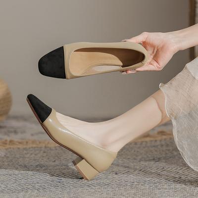 Farblich passende Xiaoxiangfeng Dicke Absatz Einzelne Schuhe Damen Sommer Abwehr Lederschuhe Hohe Absätze sind keine müden Füße Damenschuhe sind vielseitig
