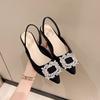 Design Sense Niche Low-heeled Shoes French Retro Single Shoes Late Evening Temperament Celebrity Rhinestone Square Buckle Back with Sandals