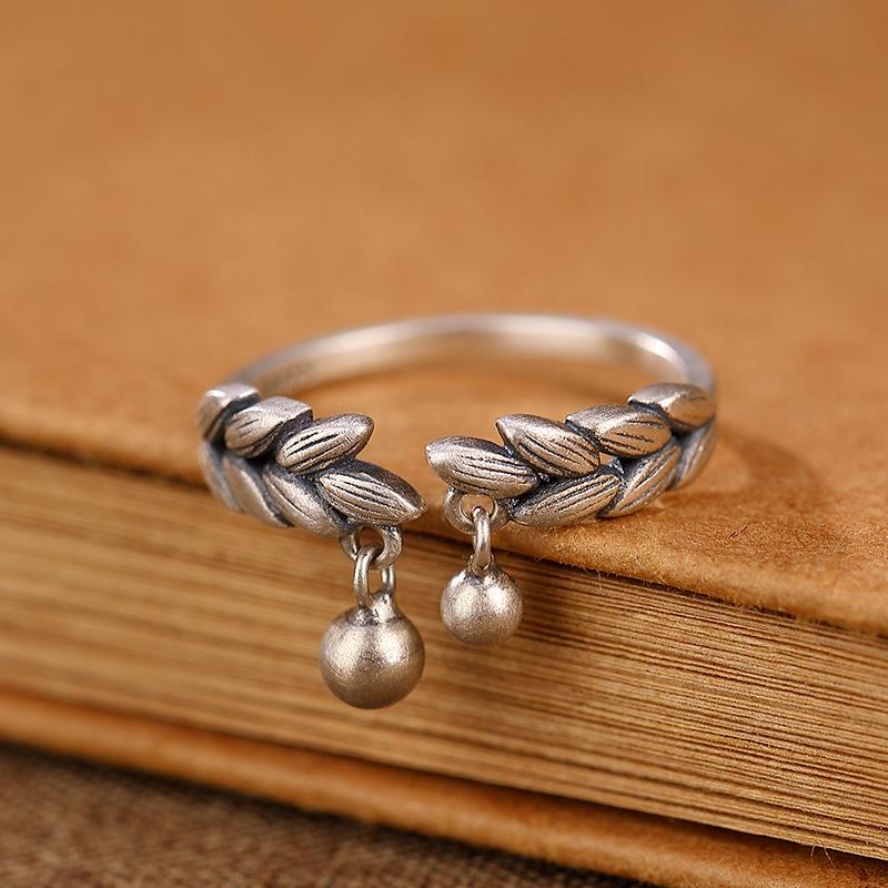 Yin Taifei Silver Thai-Style Personalized Wheat Ear Bell Ring - Retro & Versatile Open Design Adjustable