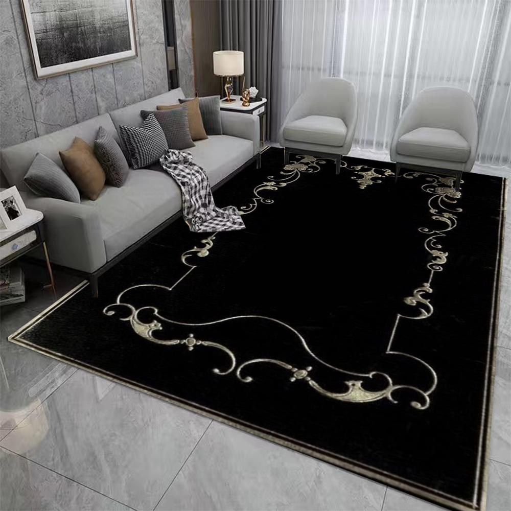 Alfombra Vintage Turca Gótica Bohemia Área Sala de Estar Sofá Dormitorio Decoración Rústica Alfombra Negra Decoración del Hogar Alfombra Retro
