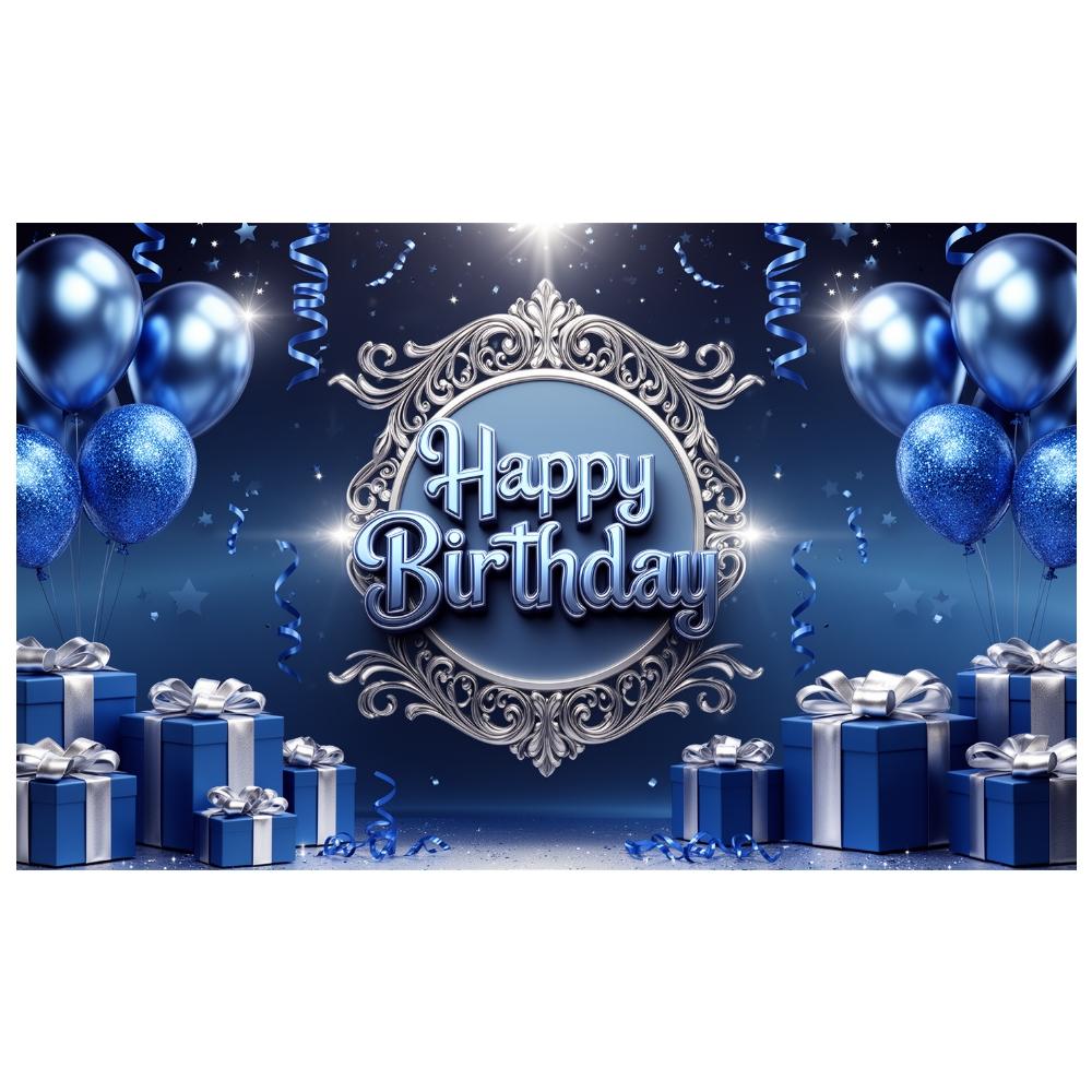 Birthday Event Banner Shiny Ribbons Celebration Display Birthday Party Backdrop Blue Theme Banner For Formal Birthday Event