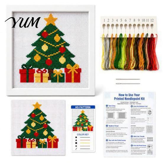 Regalo de Navidad Hecho a Mano Kit DIY de Punto de Cruz, Patrones Navideños de Papá Noel Muñeco de Nieve Reno, Kit de Manualidades de Costura para Principiantes con Temática para Adultos