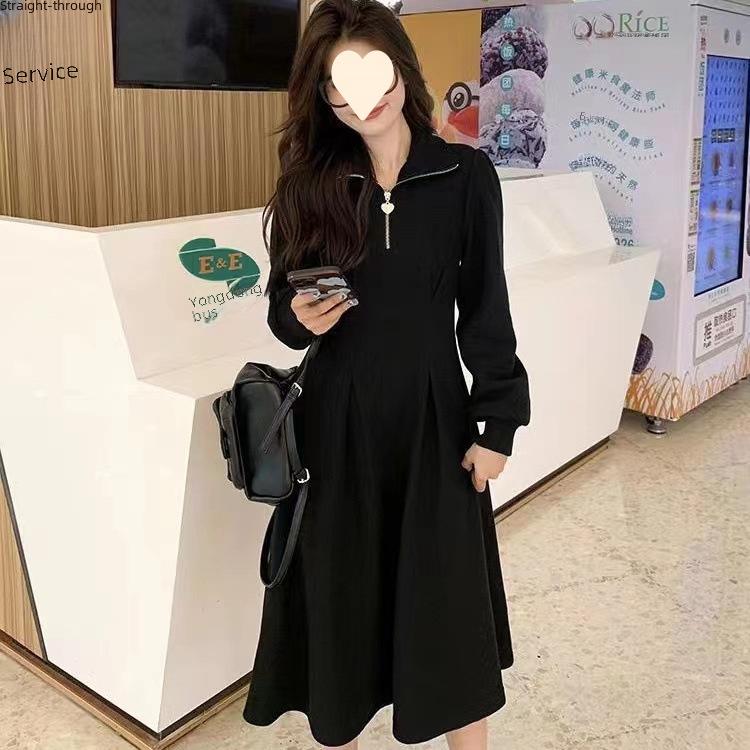 Autumn 2025 Women's Plus Size Long-Sleeve Waffle Waist Dress