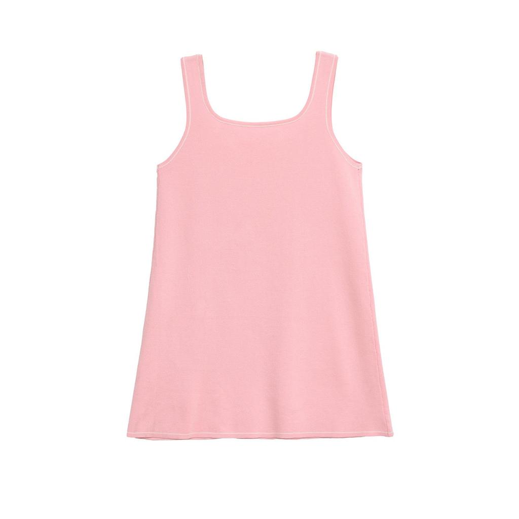 2025 Summer Women's French Sweet Casual Knit Sleeveless Dress with Pocket Brooch