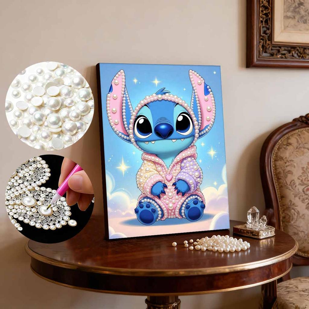 Lilo and Stitch Q Version Macaron Pajamas Pearl Painting Disney Pearl Decorated Ears Clouds Starry Sky Frameless Art Painting