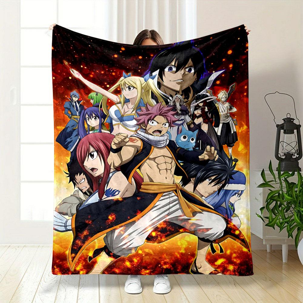 A Group of Anime Characters In Intense Poses with a Fiery Background. for All Seasons Blanket Lunch Break Throw Gift