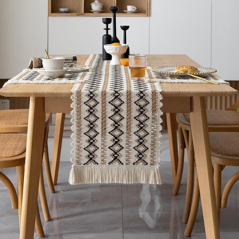 

1 шт., скатерти в стиле бохо, деревенские скатерти для фермерского дома, скатерти в стиле макраме с кисточкой для домашнего декора, свадебной столовой(Текстурированный двойной ромб) 1 pc