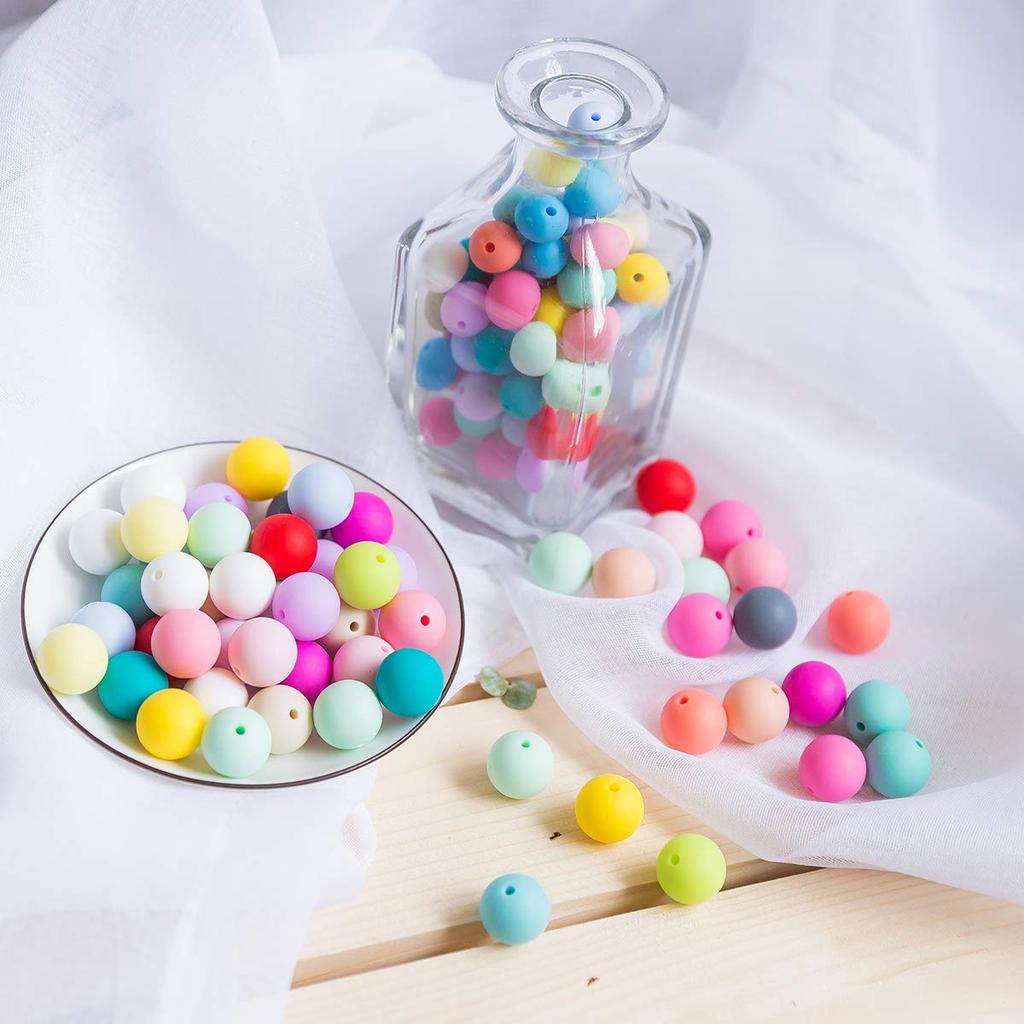 Promise Babe Silikon gemischt rund aus sterilisierbar von Handarbeit Zubehör handgefertigten Bedarf Perlen, Farben, 15 mm/100 Stück, Perlen, Silikon,