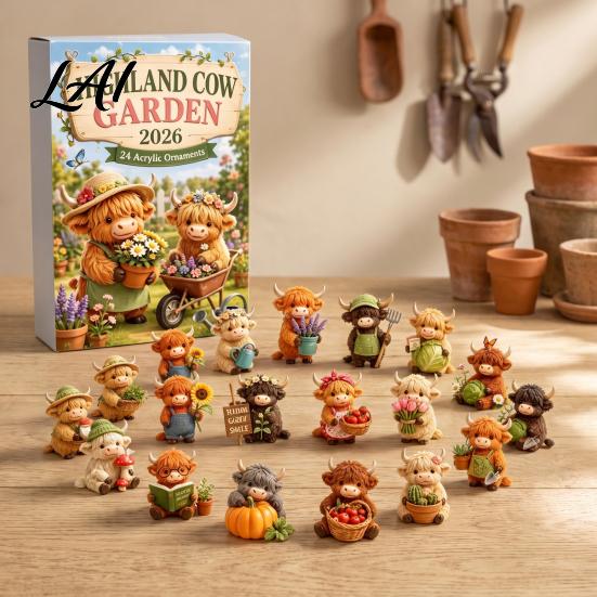 Indoor Festive Decorations Highland Cow Garden Advent Calendar 2026 24 Day Christmas Countdown with 2D Cute Animal Hanging Decor Acrylic Collectible