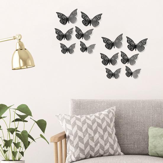 12 Stuks 3D Vlinder Muurstickers 3 Maten Holle Vlinder Muurkunst Verwijderbare DIY Decoratieve Sticker voor Kamer Kantoor Slaapkamer Woonkamer Decor