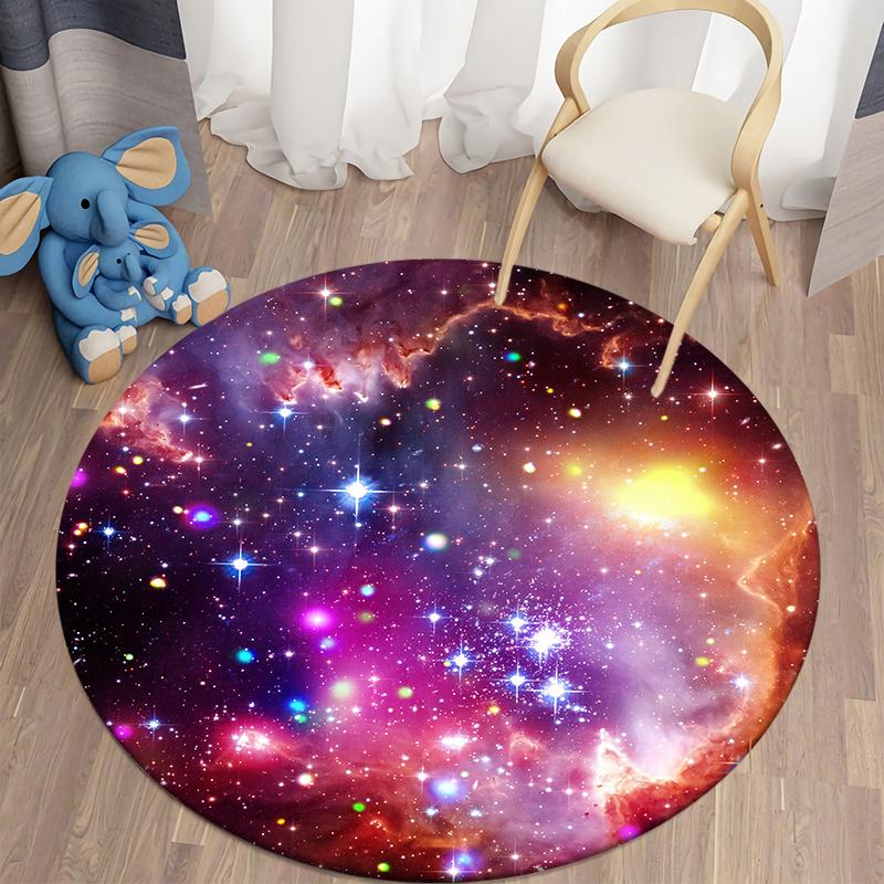 Round Galaxy Space Rug Kids Room Play Area Rug Soft Kids Bedroom Game Mat Cozy Home Rug