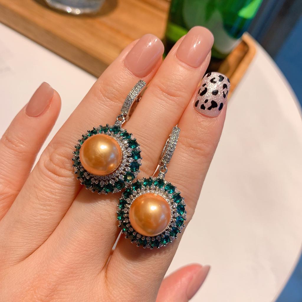 Live Streaming New Emerald Australian Mother Of Pearl Earrings Women Retro Temperament