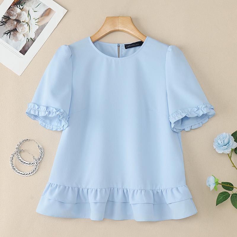ZANZEA Women Casual Round Neck Summer Short Sleeve Blouse