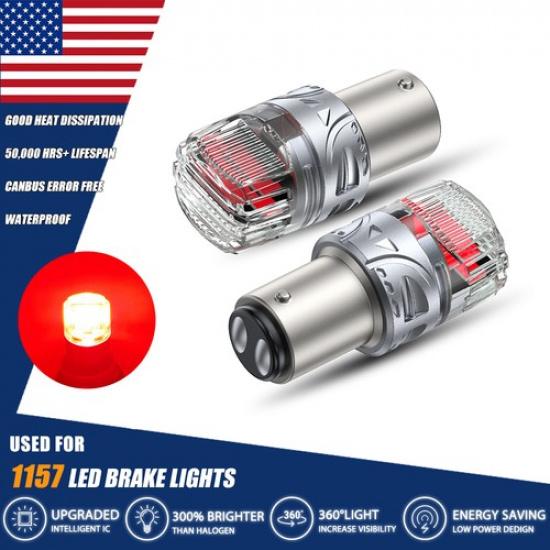 2X 1157 2357 BAY15D Stop 7528 LED Tail Brake Light Super Bright Red Lamp 10W BRS