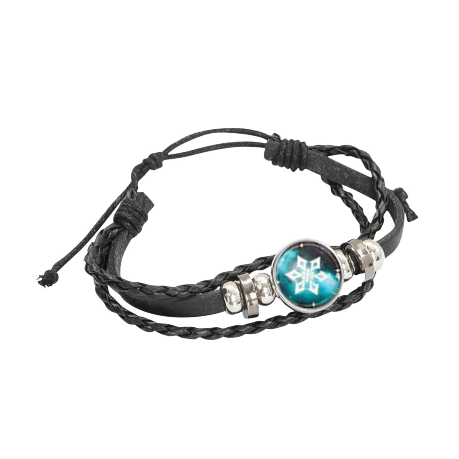 

Чоловічий вінтажний шкіряний браслет ручної роботи з головою чорного вовка One Size