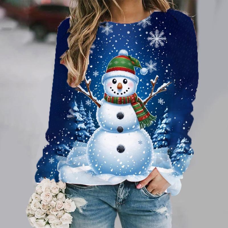 Christmas Snowman 3D Print Sweatshirts Women Autumn Raglan Long Sleeves Hoodie Street Y2k Pullover Harajuku Tops Female Clothing