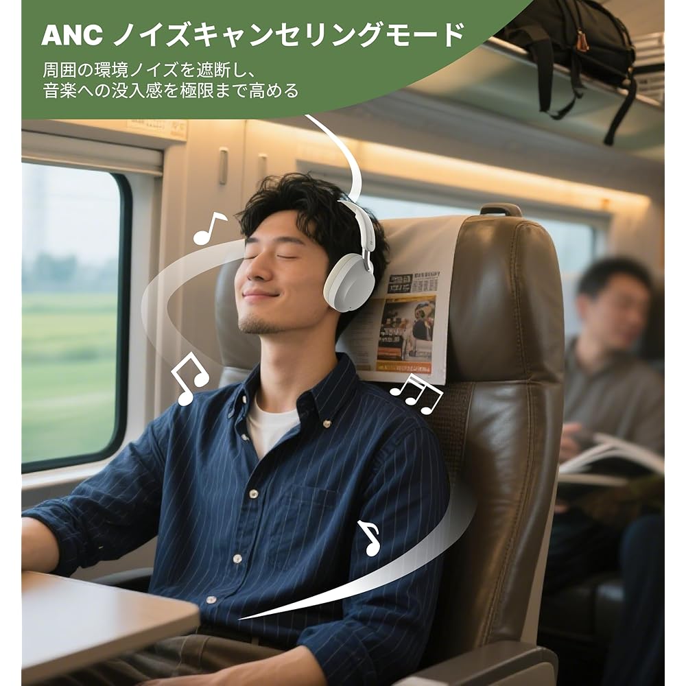 Hmusic Bluetooth 5.3 Headphones 80 Hour Battery Life ANC Noise Cancelling Wireless Earbuds White