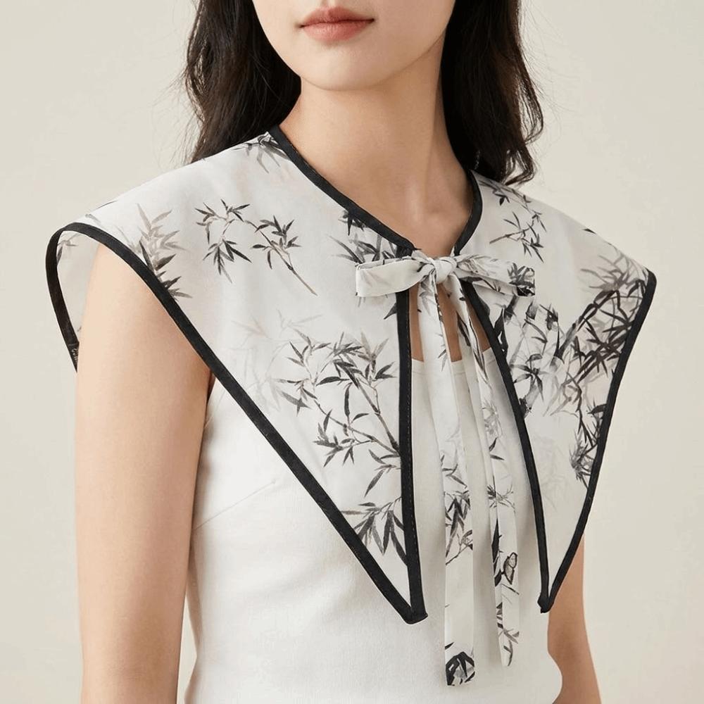 Floral Pattern Fake Collar Shawl Lace Up Vintage Poncho Cape Fashion Decorative Scarf  Ladies