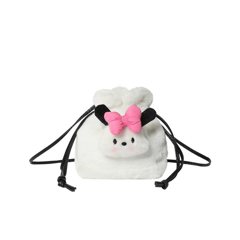 Plush Dog Cartoon Water Bucket Bag With Drawstring Closure For Daily Use