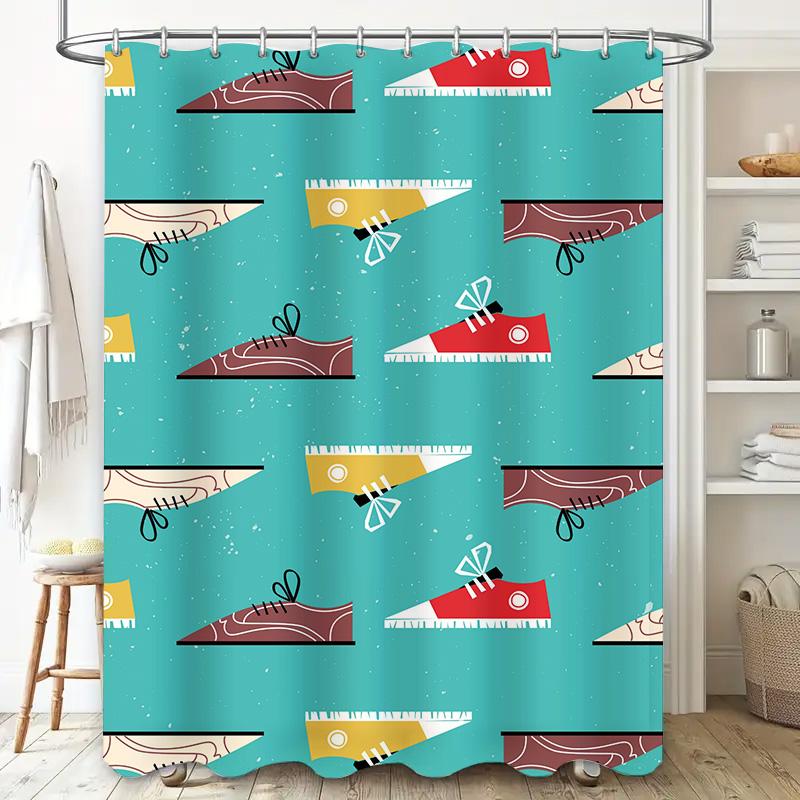 Blue Tones Sneakers Shower Curtain Modern Pattern Print for Bathroom Decor Waterproof Fabric Perfect Gift Ideas (P36)