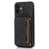 For iPhone 12 Mini 5.4 Inch Case Magnetic Button Tri-fold Wallet Kickstand PU Leather Coated TPU Cover