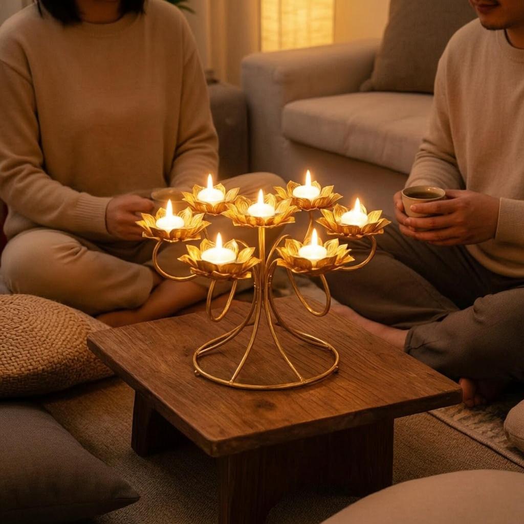 Lotus-Flower Oil-Lamp Stand Stable for Prayer Rooms