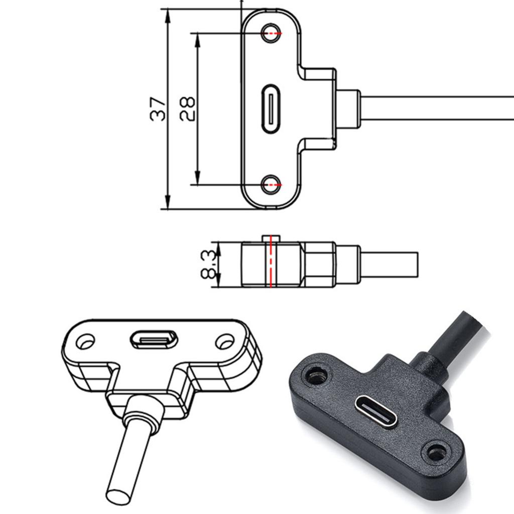 1pc USB Type C Male To Female 90° Angle Panel Mount Screw Connector Data Power Charger Cable for Laptop Tablet Mobile Phone