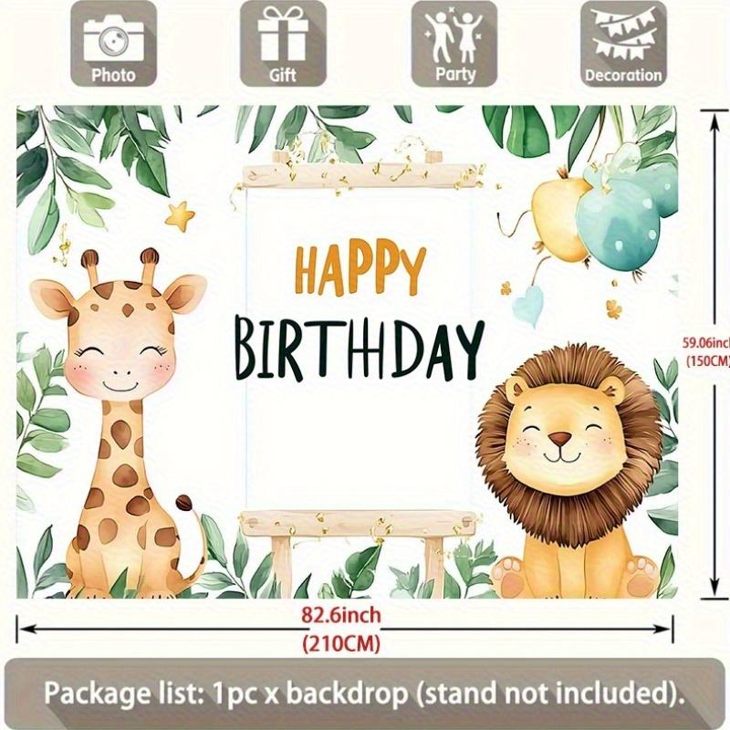 Party Backdrop Jungle Safari Cartoon Giraffe Lion Balloons Festive Celebrations Photo Booth Decor Birthday Party Decor