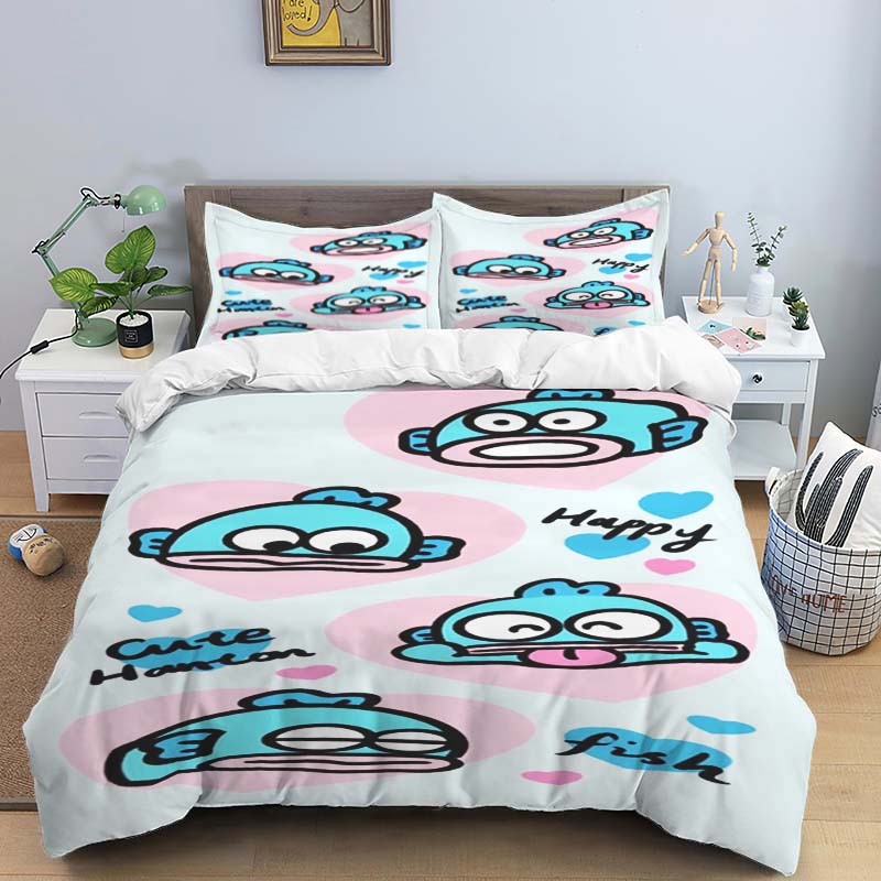 3D printed cartoon HANGYODON themed three piece bedding set, including duvet cover and pillowcase, is the perfect holiday gift.2 135x200cm