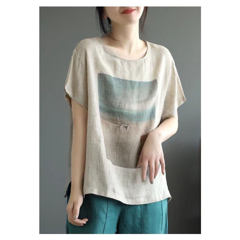 YYFS Women's Fashion Casual Summer Spring Flower Pattern Print 1/2 Sleeves O-Neck Blouses & Shirts