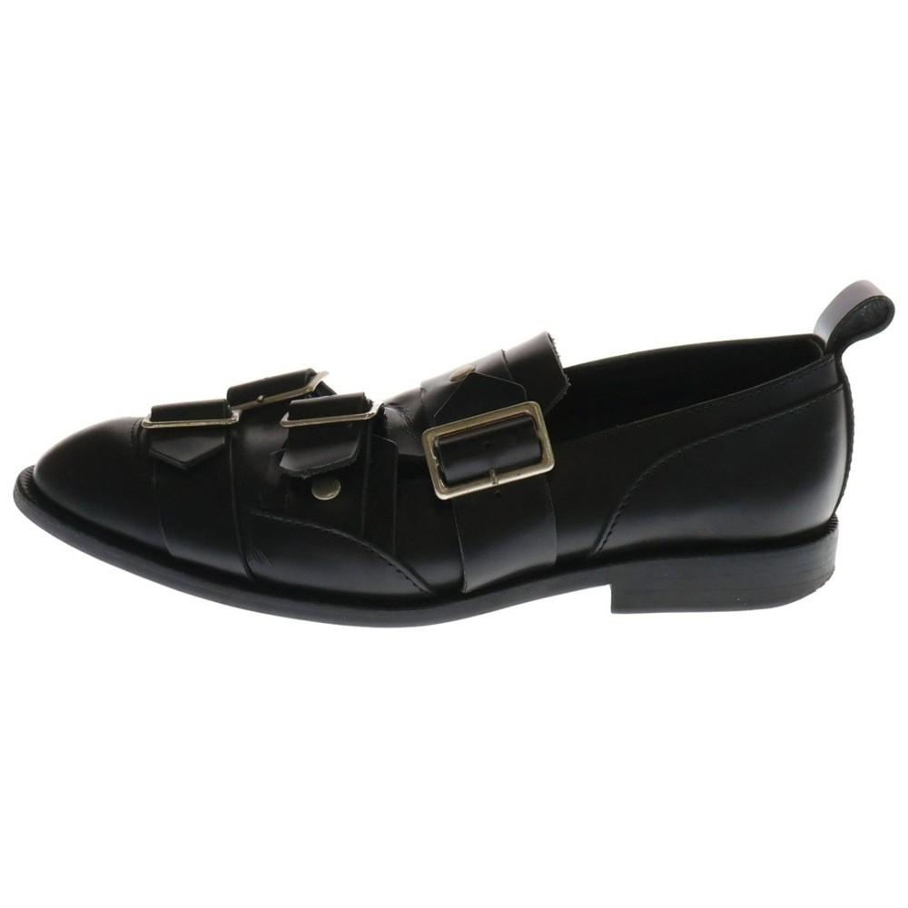 COMME des GARCONS Multi Buckle Multibuckle Belt Leather Low Cut Shoes Black Used Unisex T-Shirt M