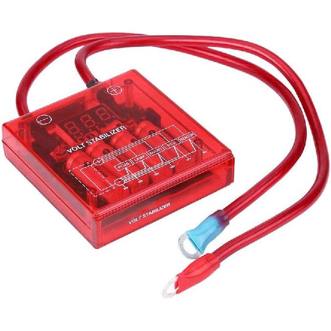 Auto Alternator Voltage Regulator, 12V Digital Stabilizer Kit with 3 Ground Cables Universal Regulator for Car Truck Electrical System (Red