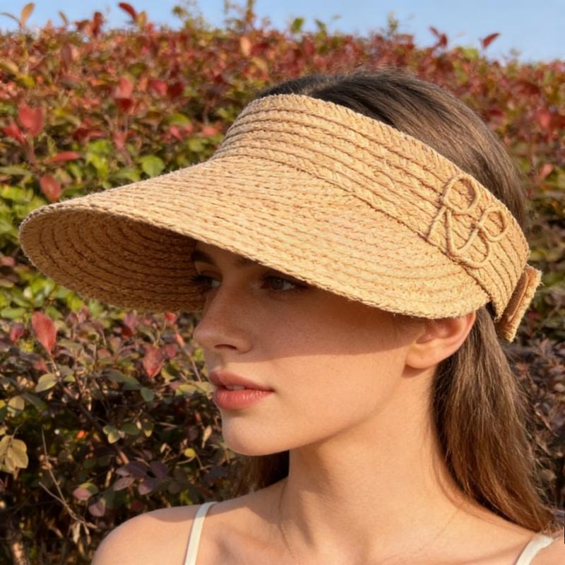 New Summer Raffia Straw Empty Top Sun Visor Hat Foldable Letter RB Hat Adjustable Sports Tennis Golf Headband Casual Beach Hat