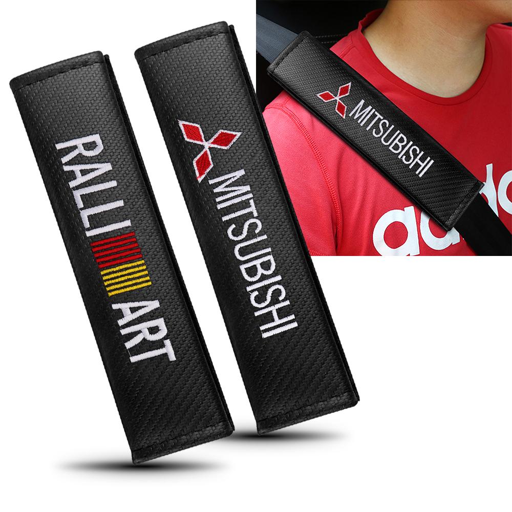 1/2Pcs Car Seat Belt Carbon Fiber Safety Belt Shoulder Cover For Mitsubishi Ralliart Outlander Lancera Asx Pajero L200 Galant