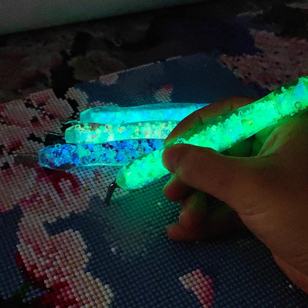 Glow Diamond Painting Pen Set with 12 Threaded Plastic Tips Luminous Rhinestone Picker Tool for DIY Crafts Nail Art