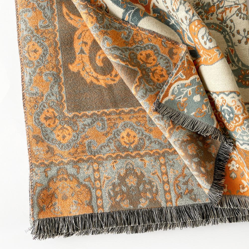 Retro cashew flower orange shawl women's autumn and winter travel versatile multi-functional warm scarf double-sided scarf