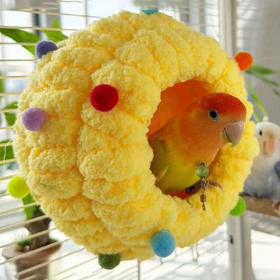 Pluche Vogelnest Zacht Rond Vogelhuisje met Oren Gezellige Warme Papegaai Knuffelhut Pluizige Grot Nest voor Agapornis Conure Parkiet Kaketoe