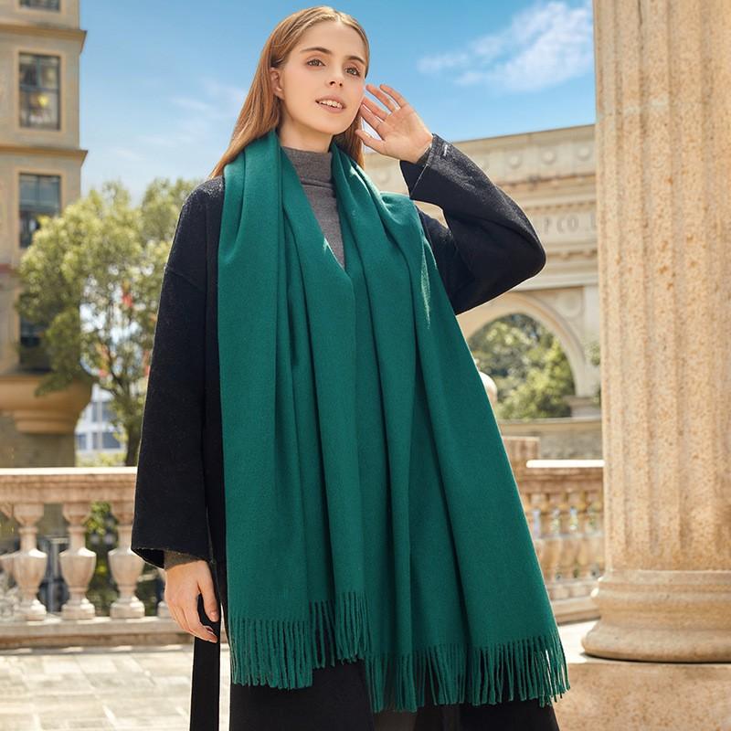 Womens Wool Blend Scarf Winter Warm Shawl Soft Solid Color Knit Wrap With Fringe Korean Style